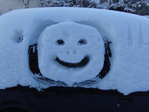 Schneesmilie am Auto Schneesmilie am Auto