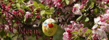Frohe Ostern Blüten und Ei 851x315